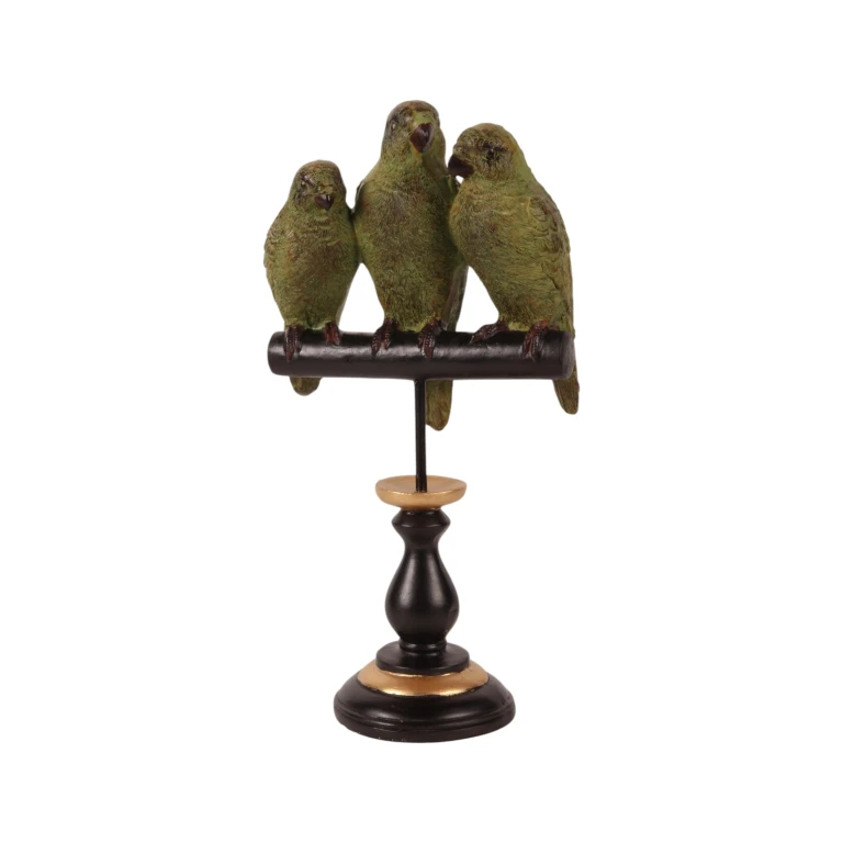 Escultura de papagaio sobre base - verde - 33 cm