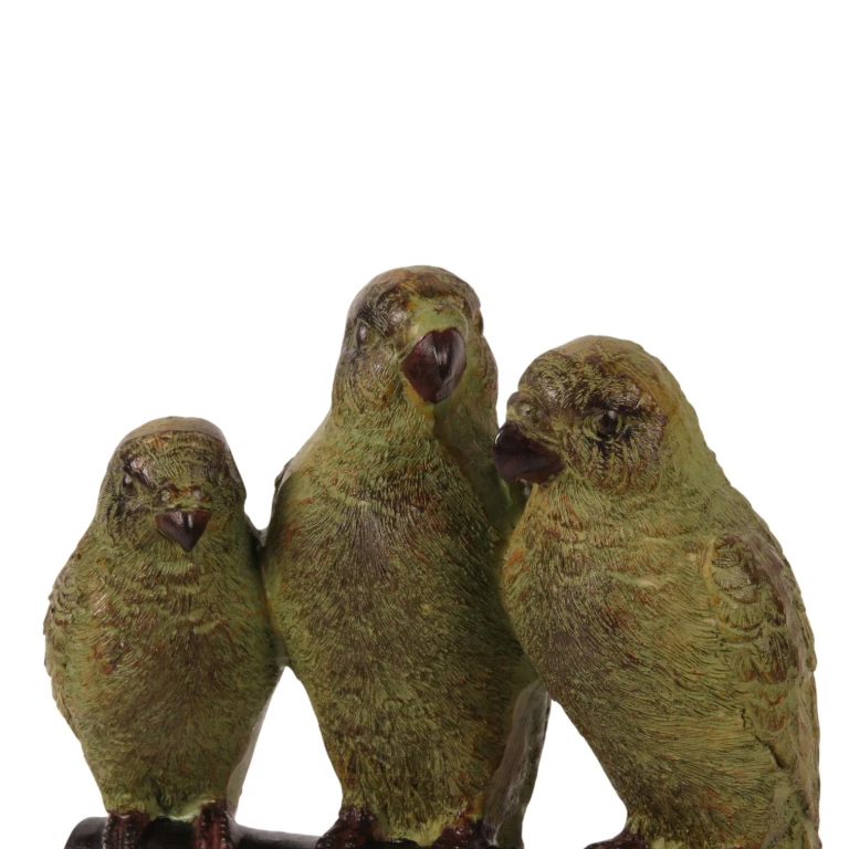 Escultura de papagaio sobre base - verde - 33 cm