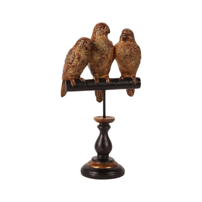 Escultura de papagaio sobre base - dourado - 33 cm
