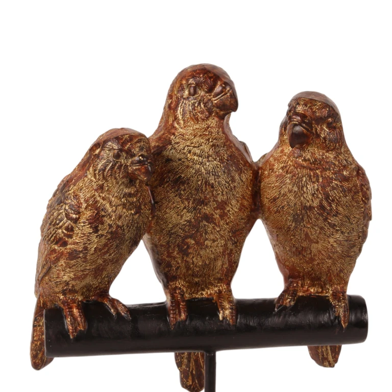 Escultura de papagaio sobre base - dourado - 33 cm