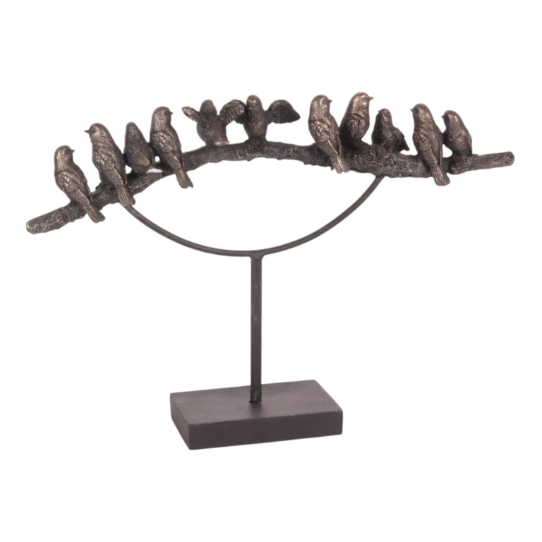 Escultura de animais pássaros - dourado - 30 cm