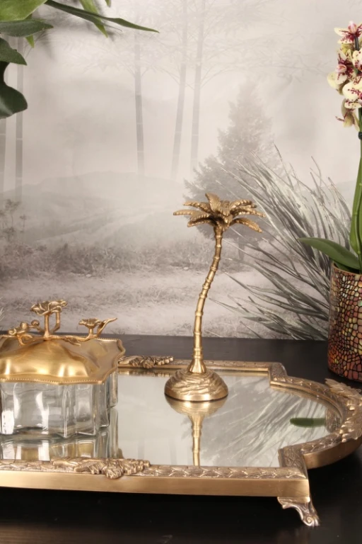 Árvore de palmeira decorativa - dourado - 23,5 cm - latão