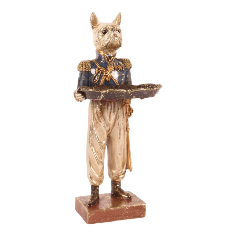 Estátua de cão com bandeja - azul - 35 cm
