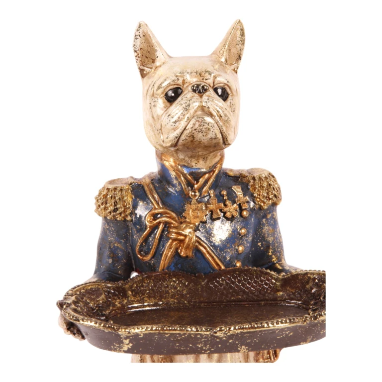 Estátua de cão com bandeja - azul - 35 cm