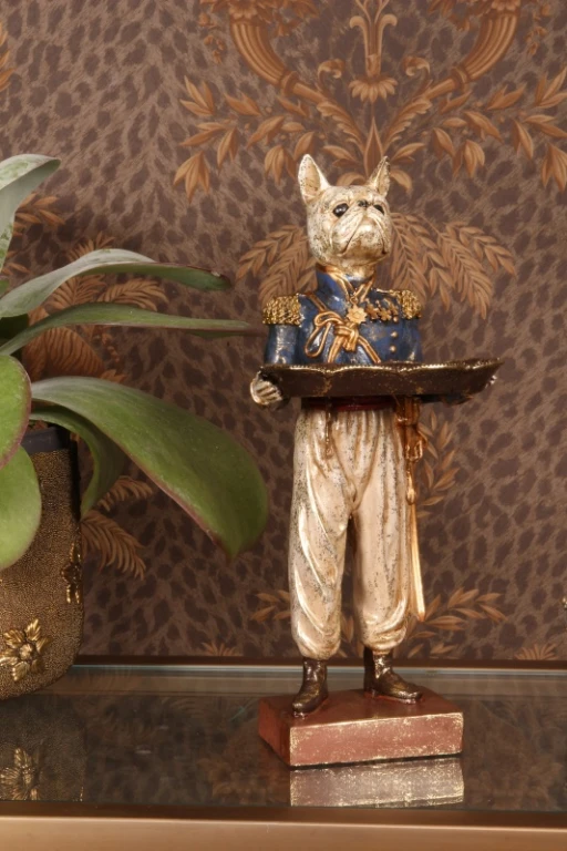Estátua de cão com bandeja - azul - 35 cm