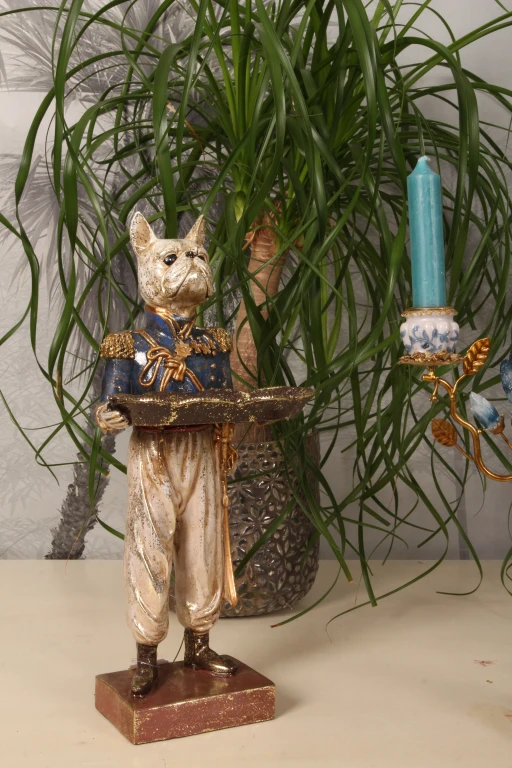 Estátua de cão com bandeja - azul - 35 cm