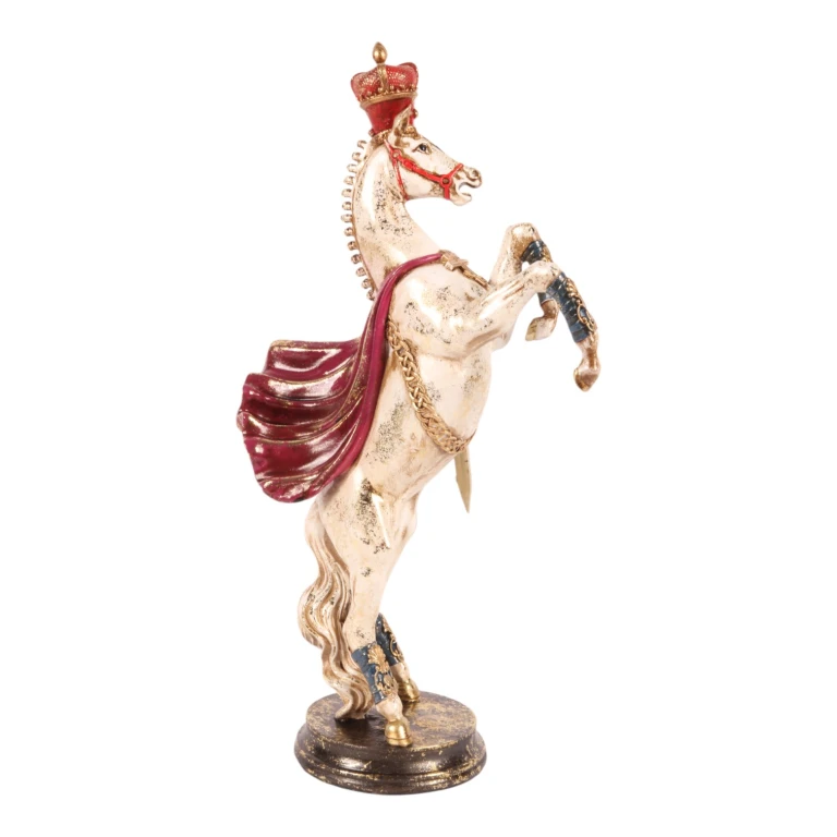 Escultura de Cavalo - Vermelho/Branco - 40 cm