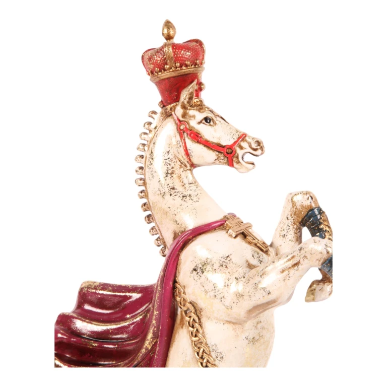 Escultura de Cavalo - Vermelho/Branco - 40 cm