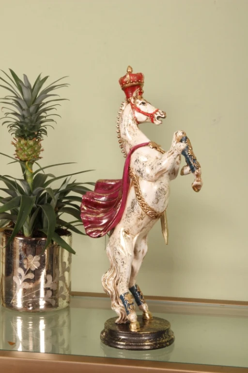 Escultura de Cavalo - Vermelho/Branco - 40 cm