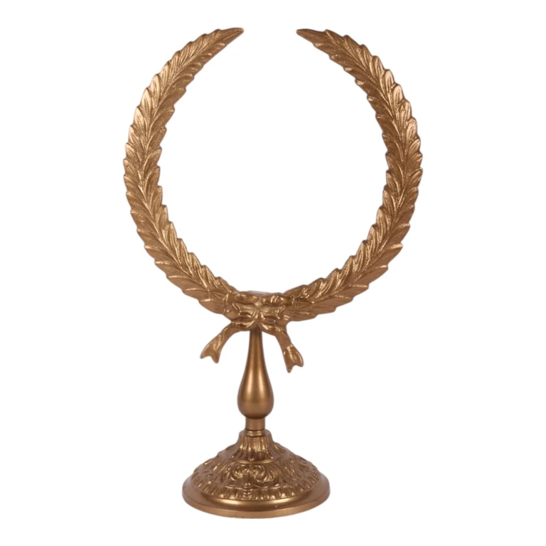 Coroa de louros sobre base - dourado - 38 cm - alumínio