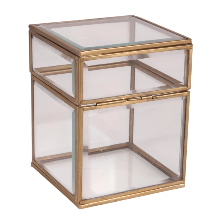 Caixa de Joias 10x10x13 cm - dourada - latão e vidro