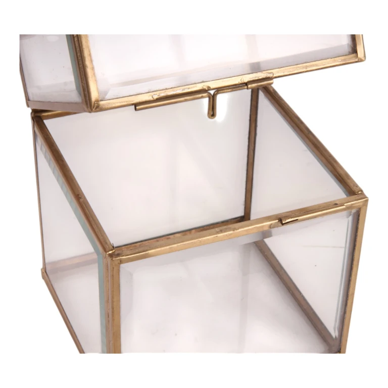Caixa de Joias 10x10x13 cm - dourada - latão e vidro