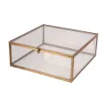 Caixa de Joias 20x20x8 cm - dourada - latão e vidro