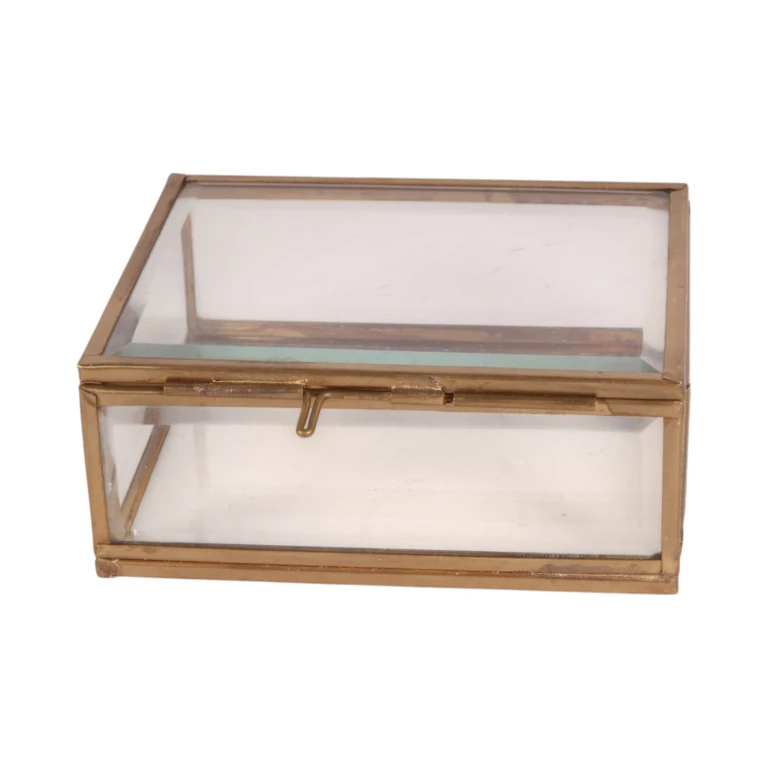 Caixa de Joias 11 x 9 x 4,5 cm - dourada - latão e vidro