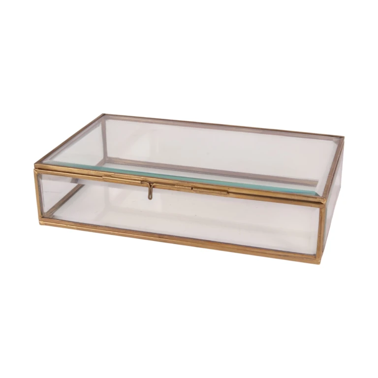 Caixa de Joias 22,5x14x5,5 cm - dourada - latão e vidro