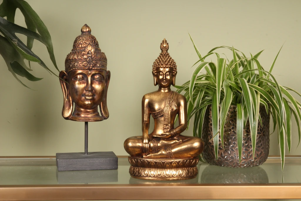 Estátua de Buda - dourado - 33 cm - resina artística
