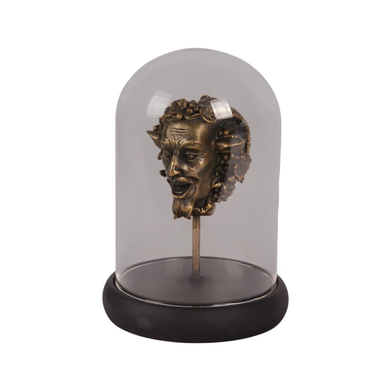 Estátua de Baco com cúpula de vidro - dourado - 23 cm - resina artística