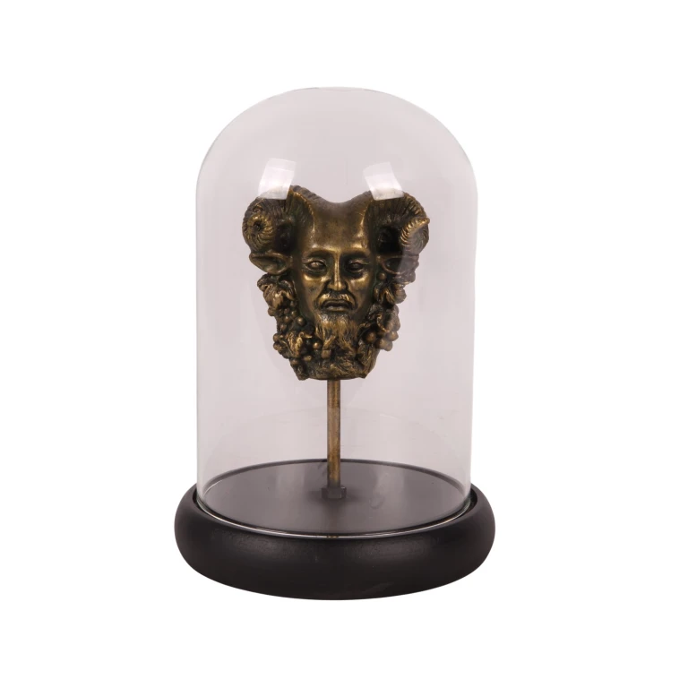 Estatueta de Baco com cúpula de vidro - dourado - 23 cm - resina artística