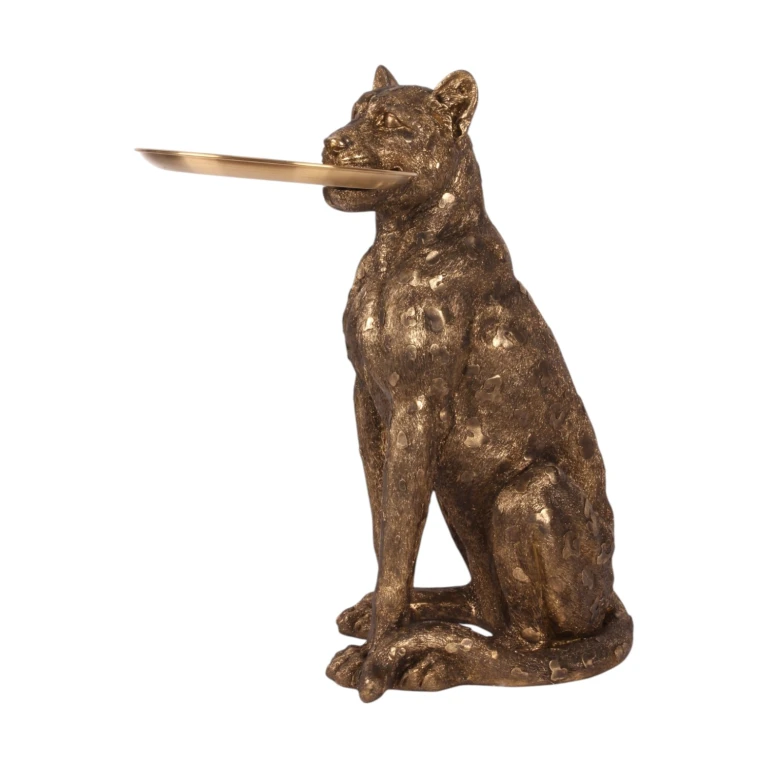 Leopardo com bandeja - dourado - 62 cm