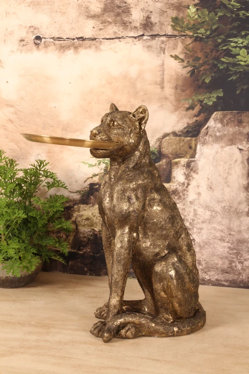 Leopardo com bandeja - dourado - 62 cm