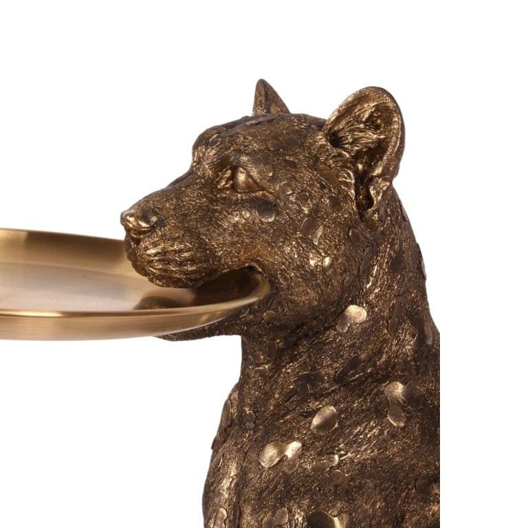 Leopardo com bandeja - dourado - 62 cm