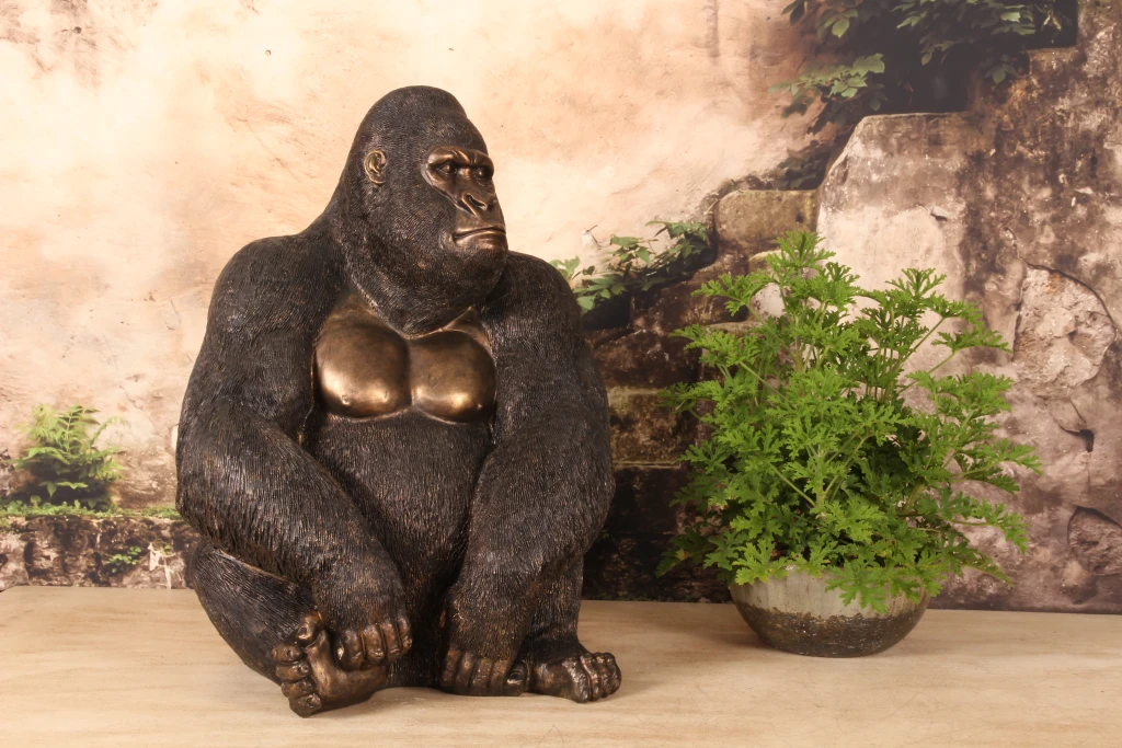 Escultura de gorila - dourado - 61 cm
