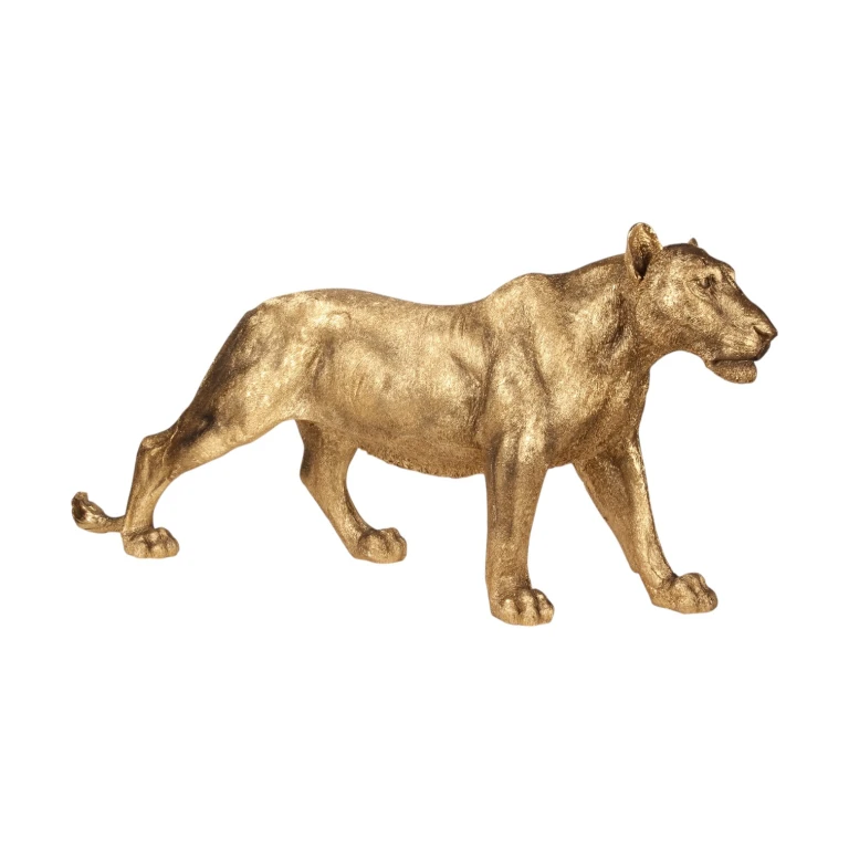 Escultura de leoa - dourada - 124 cm