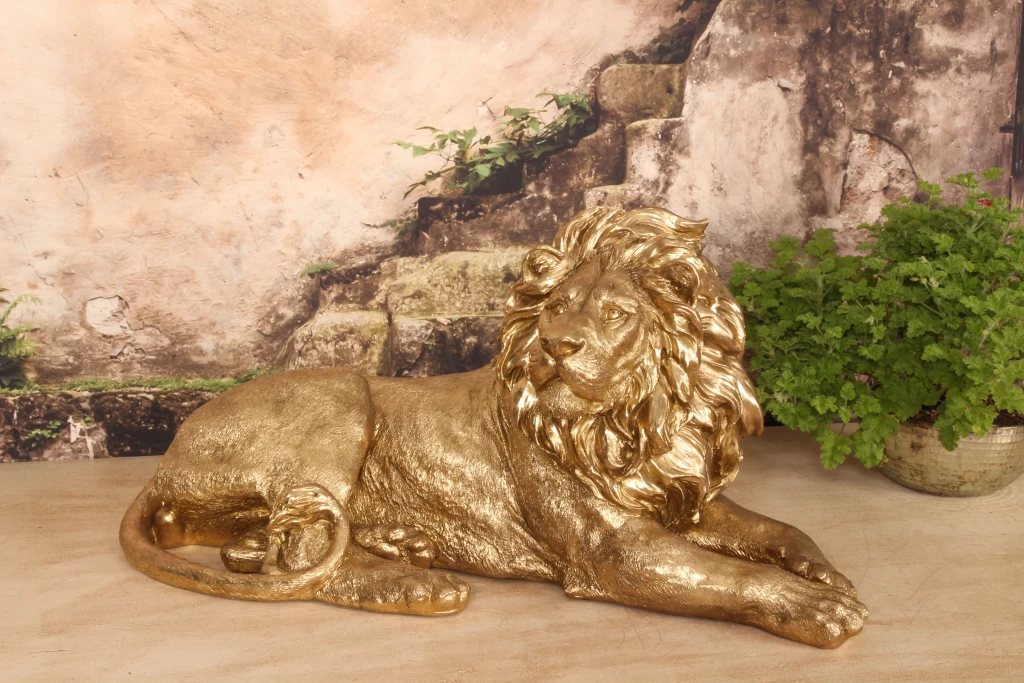 Escultura de Leão - dourado - 80 cm