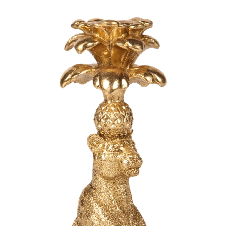 Castiçal Leopardo - 23,5 cm - dourado - resina sintética