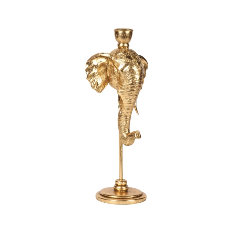 Castiçal Elefante - 35,5 cm - dourado - resina sintética