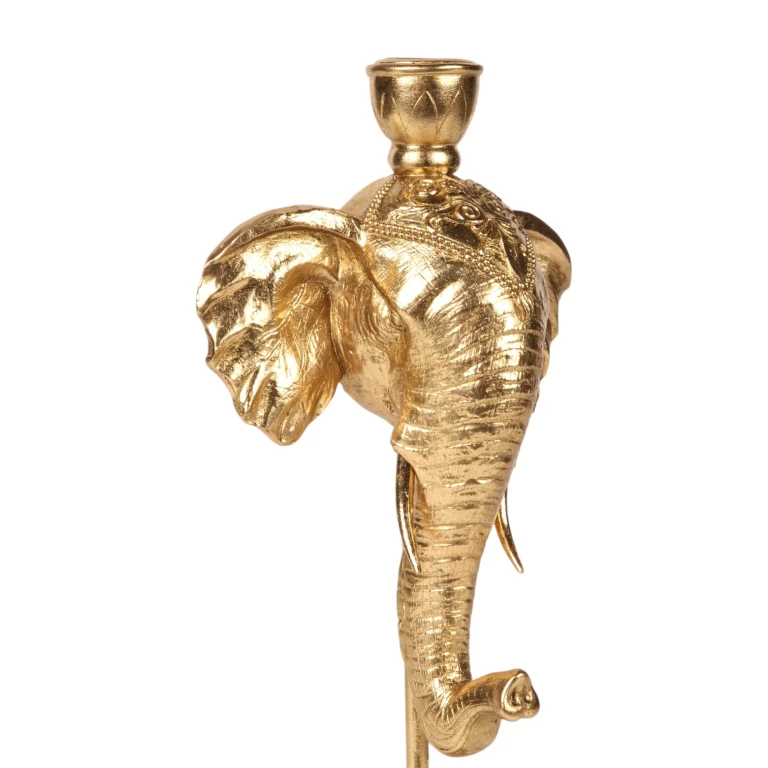 Castiçal Elefante - 35,5 cm - dourado - resina sintética