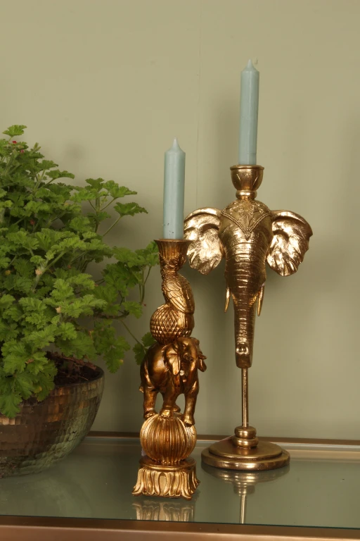 Castiçal Elefante - 35,5 cm - dourado - resina sintética