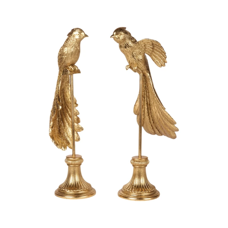 Escultura de pássaro em base - dourado - 49 cm