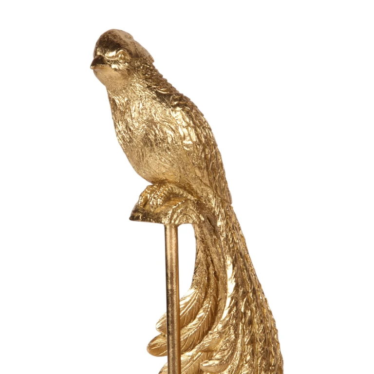 Escultura de pássaro em base - dourado - 49 cm