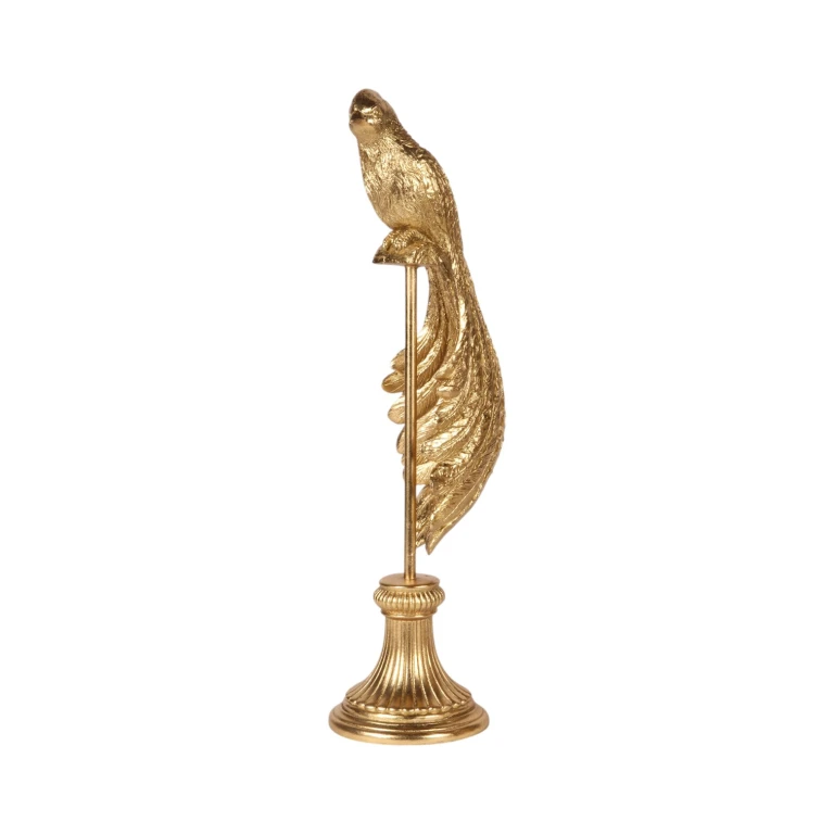 Escultura de pássaro em base - dourado - 49 cm