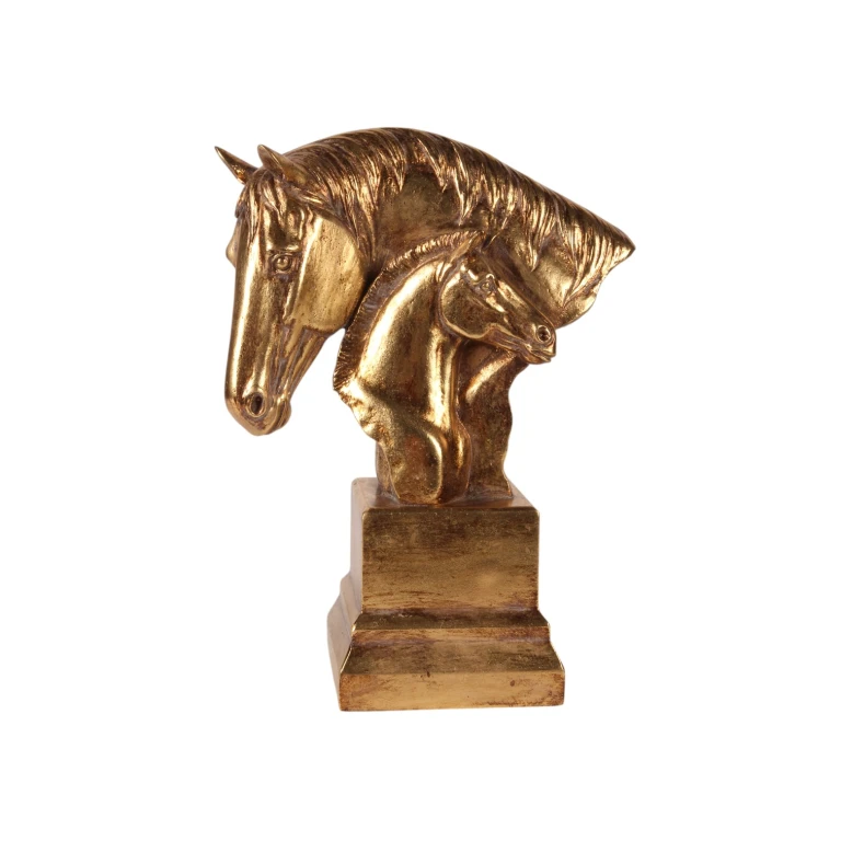 Escultura de cabeças de cavalo - dourado - 30 cm
