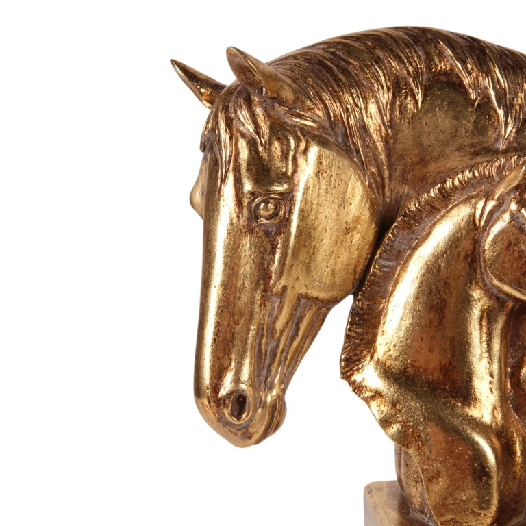 Escultura de cabeças de cavalo - dourado - 30 cm