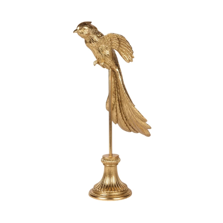 Escultura de pássaro em base - dourado - 49,5 cm - 1 peça