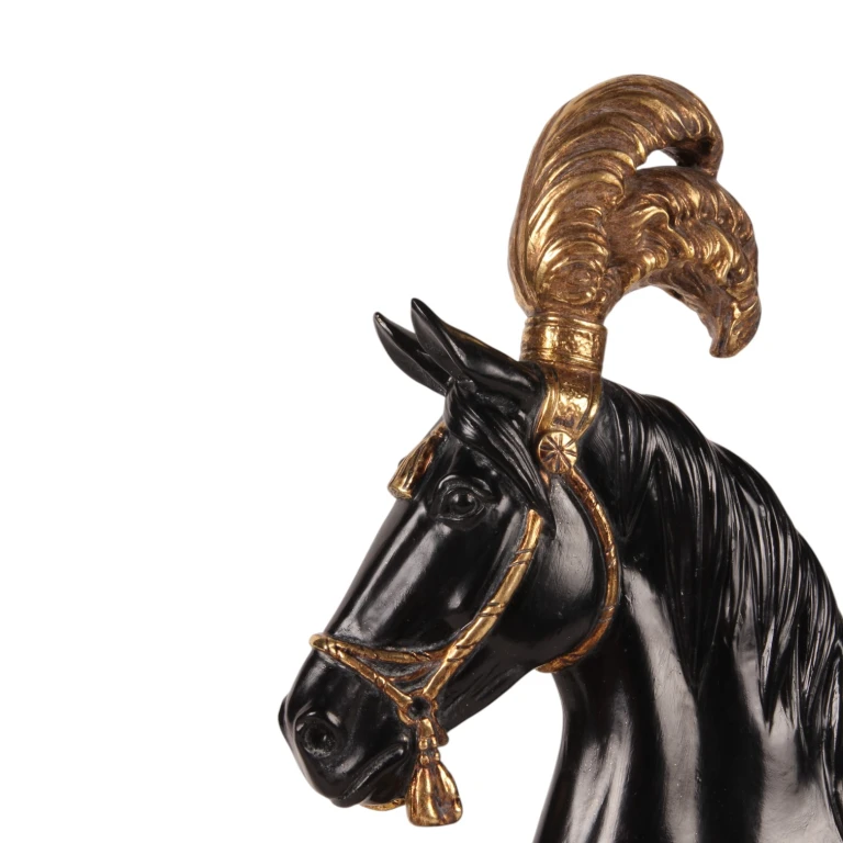 Escultura de cabeça de cavalo - preto/ouro - 36,5 cm