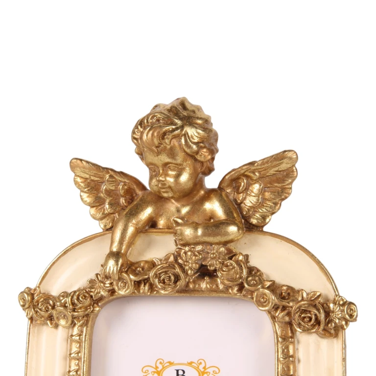 Moldura de Foto 6 x 9 cm - creme/ouro - resina artística - vertical