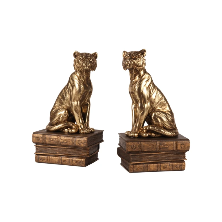 Escultura de tigre em livros - dourado - 29 cm