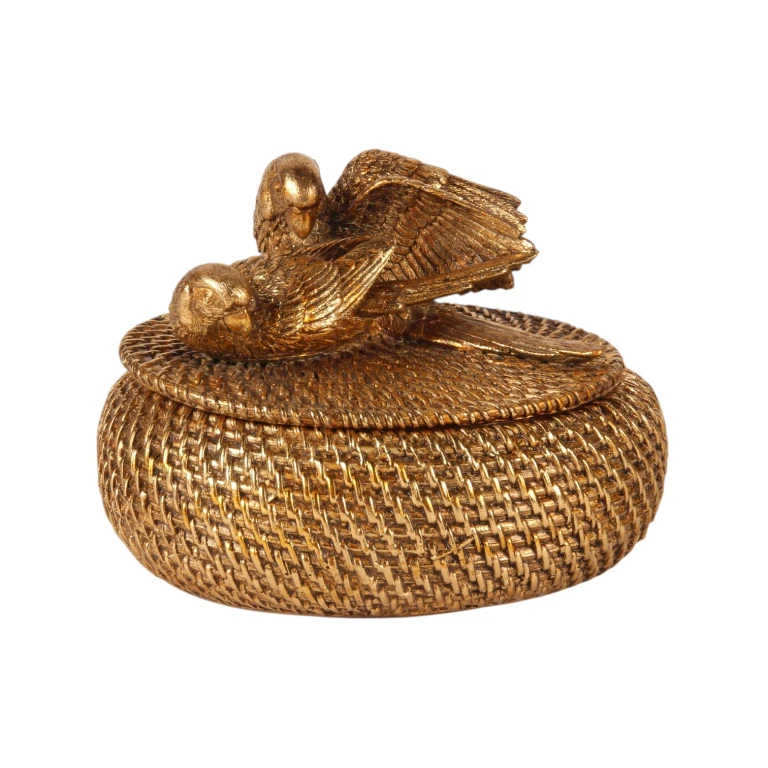Caixa de armazenamento com tampa - 19 cm - dourado - resina artística