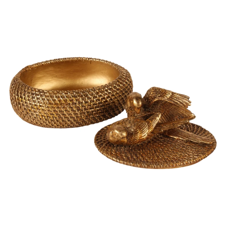 Caixa de armazenamento com tampa - 19 cm - dourado - resina artística