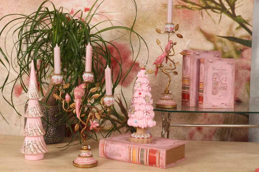 Árvore de Natal em miniatura - rosa - 35,5 cm - resina sintética