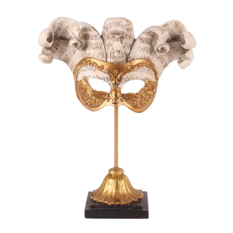 Máscara decorativa em pé - dourada - 28 cm - resina artística