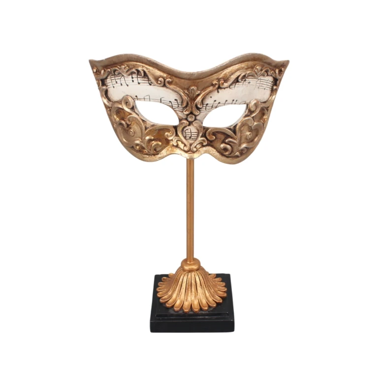 Máscara decorativa em base – dourado – 20,5 cm – resina artística