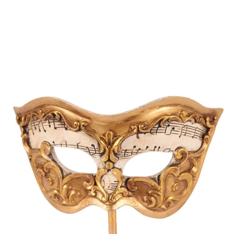 Máscara decorativa em base – dourado – 20,5 cm – resina artística