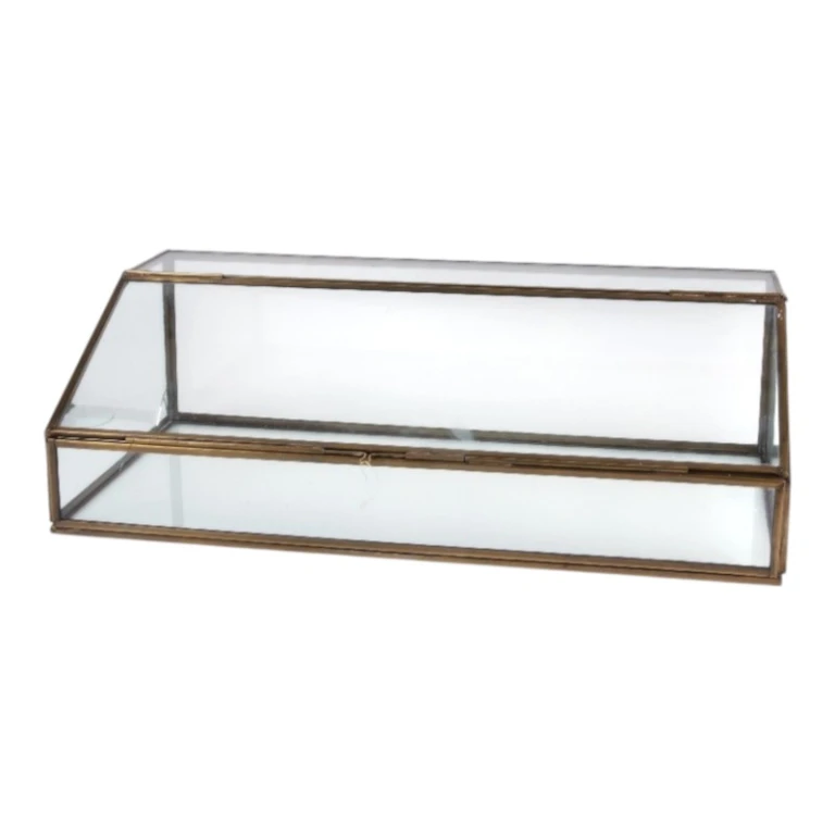 Caixa de armazenamento retangular - 15 cm - dourado - latão e vidro