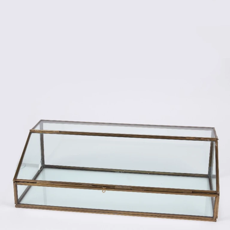 Caixa de armazenamento retangular - 15 cm - dourado - latão e vidro