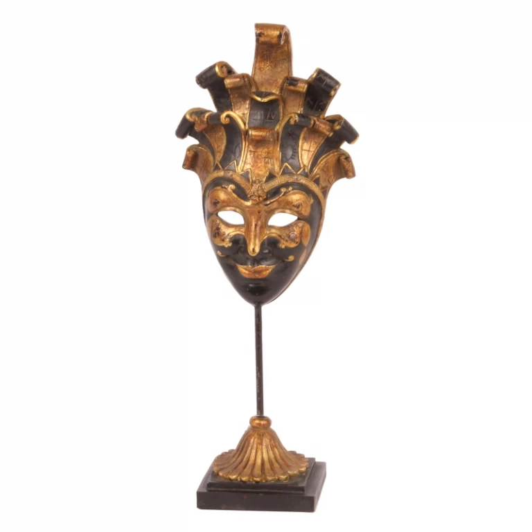 Máscara decorativa em pé - preto/ouro - 28 cm - resina artística